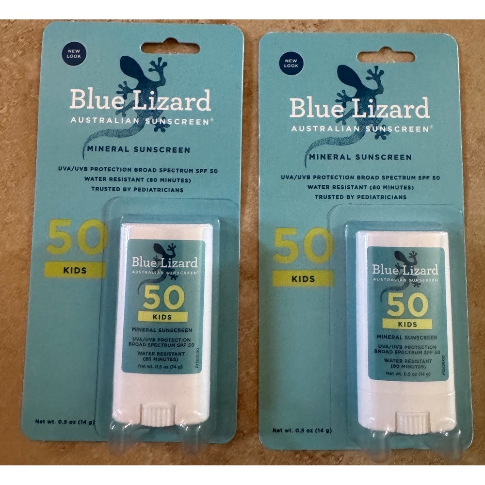 2-Blue Lizard Mineral Sunscreen Stick SPF 50 Kids 0.5oz each NEW